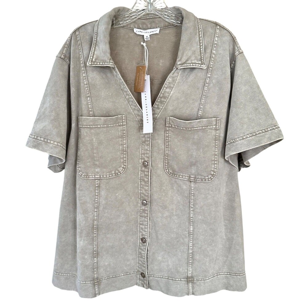 Jane & Delancey Women's Button Down Shirt Garment Dye Short Sleeve Plus Size 2X